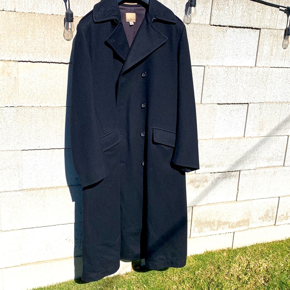 Banana Republic mens black wool double-breasted long peacoat top coat